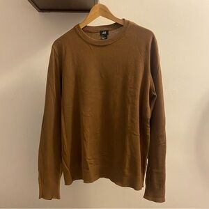 H&M preppy business casual slim fit crewneck pullover knit sweater LARGE Brown